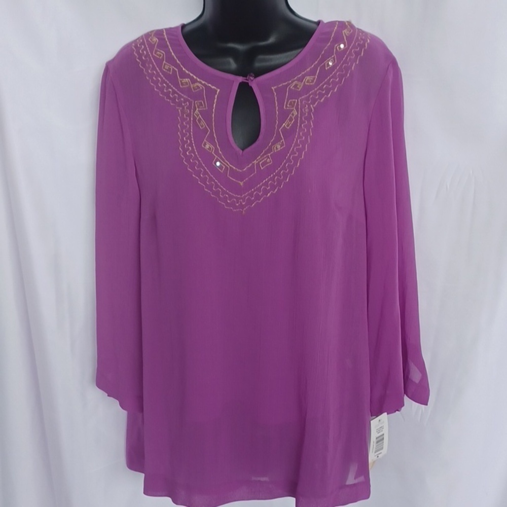 C.L.O.T.H.E.S. Embroidered & Sequined Tunic with Camisole,  lilac/purple/gold